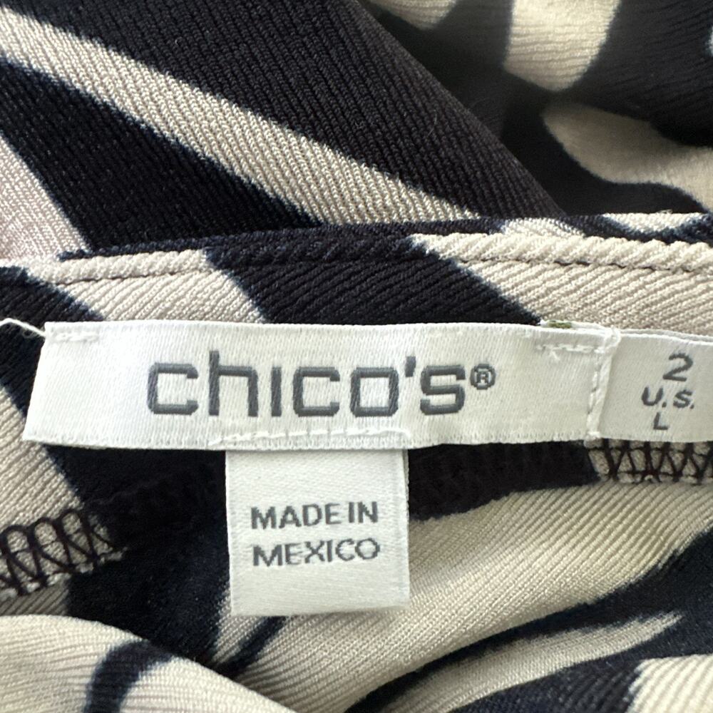 Chicos Dress 2 Womens Large Black Beige Maxi Slinky Stretch Artsy Resort Travel - Picture 6 of 10